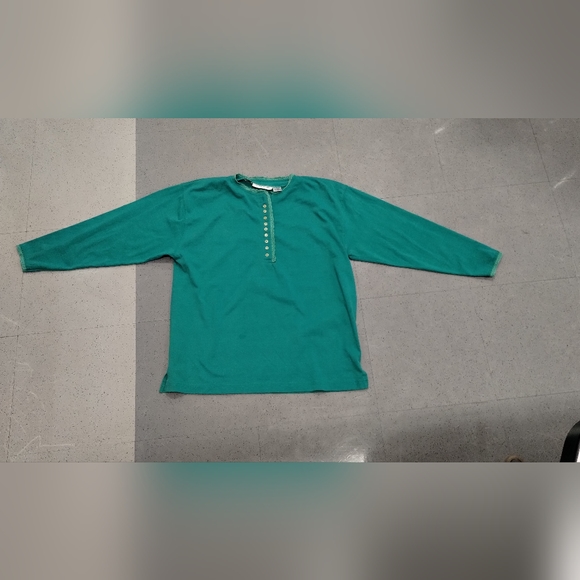 • Lauren Brooke Women L Green inner shoulder pads  Long Sleeve 10 Buttons Top - Picture 2 of 11
